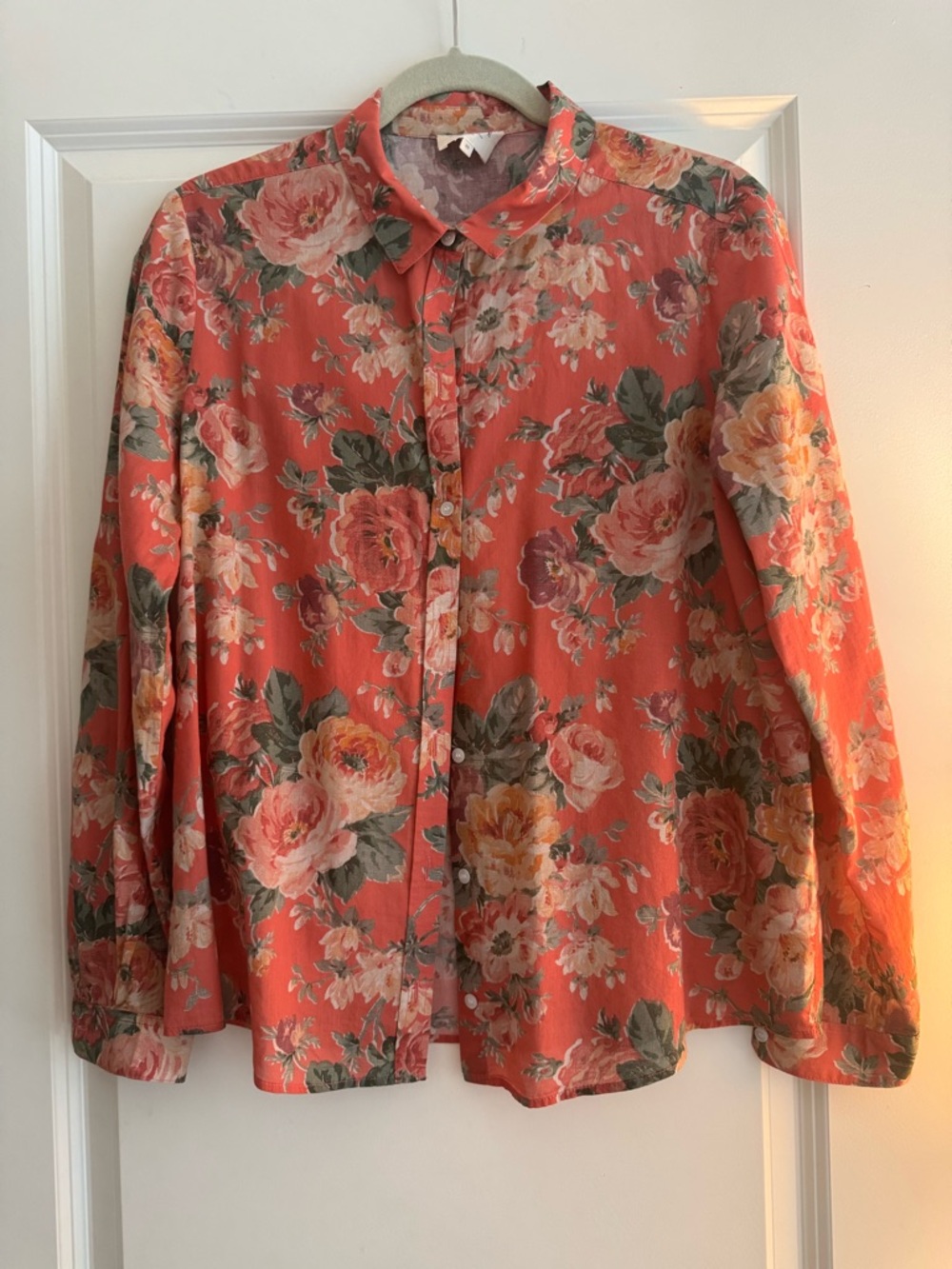 Sézane Floral Button Down Blouse Size 40 (US 8) Coral Pink Parisian Top